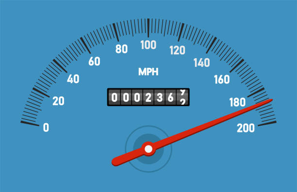 illustrazioni stock, clip art, cartoni animati e icone di tendenza di tachimetro dell'auto con scala del livello di velocità isolata su bianco. - speedometer odometer dial speed