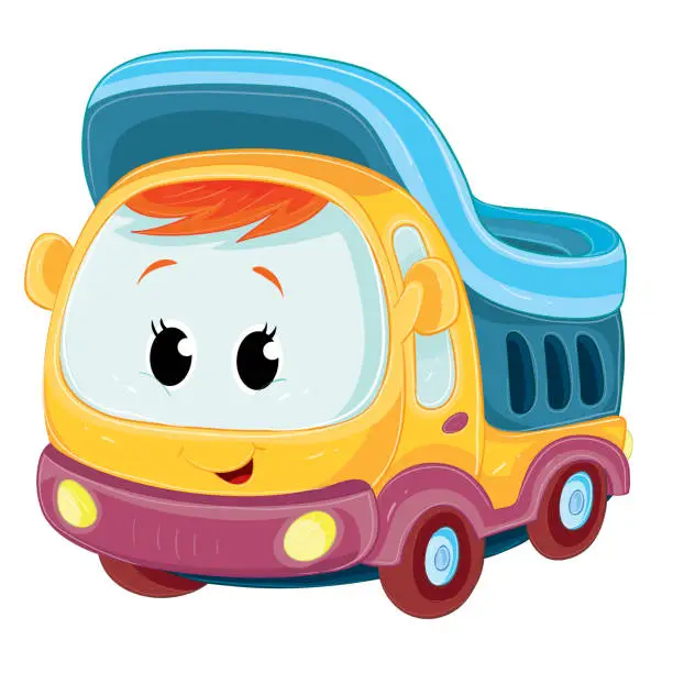 Vector illustration of multicolored cute truck character stands isolated on a white background,