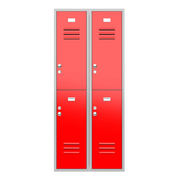 istock Red level gym lockers. 3d rendering illustration 1225533490