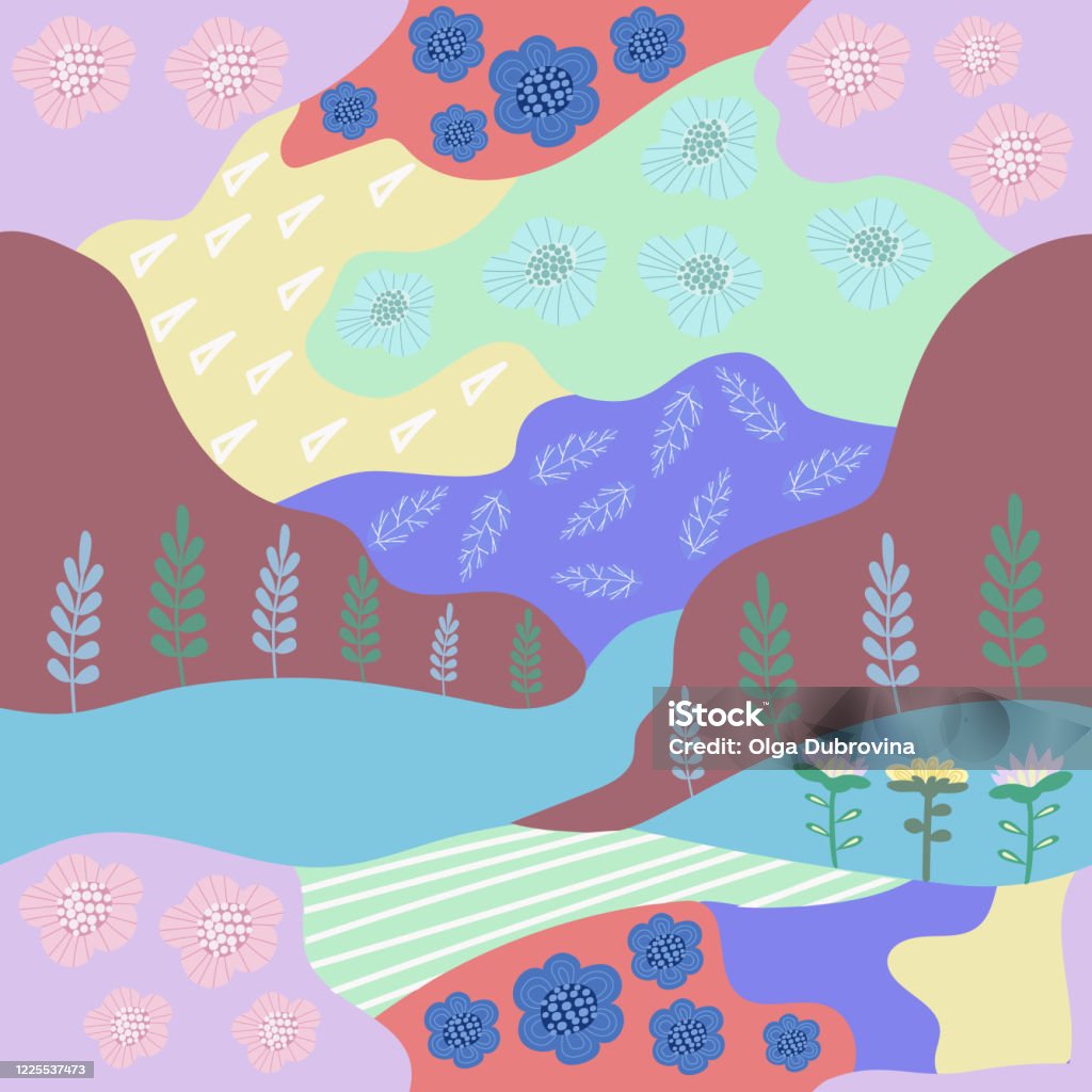 Ilustración de Patrón Sin Costuras Abstracto De Textura Colores De Moda Planeta Tierra Con Montañas Lagos Árboles Y Flores Imagen Vectorial Se Puede Utilizar Para Impresiones Textiles Papelería Fondos Y Fondos De Ilustración de Patrón Sin Costuras Abstracto De Textura Colores De Moda Planeta Tierra Con Montañas Lagos Árboles Y Flores Imagen Vectorial Se Puede Utilizar Para Impresiones Textiles Papelería Fondos Y Fondos De