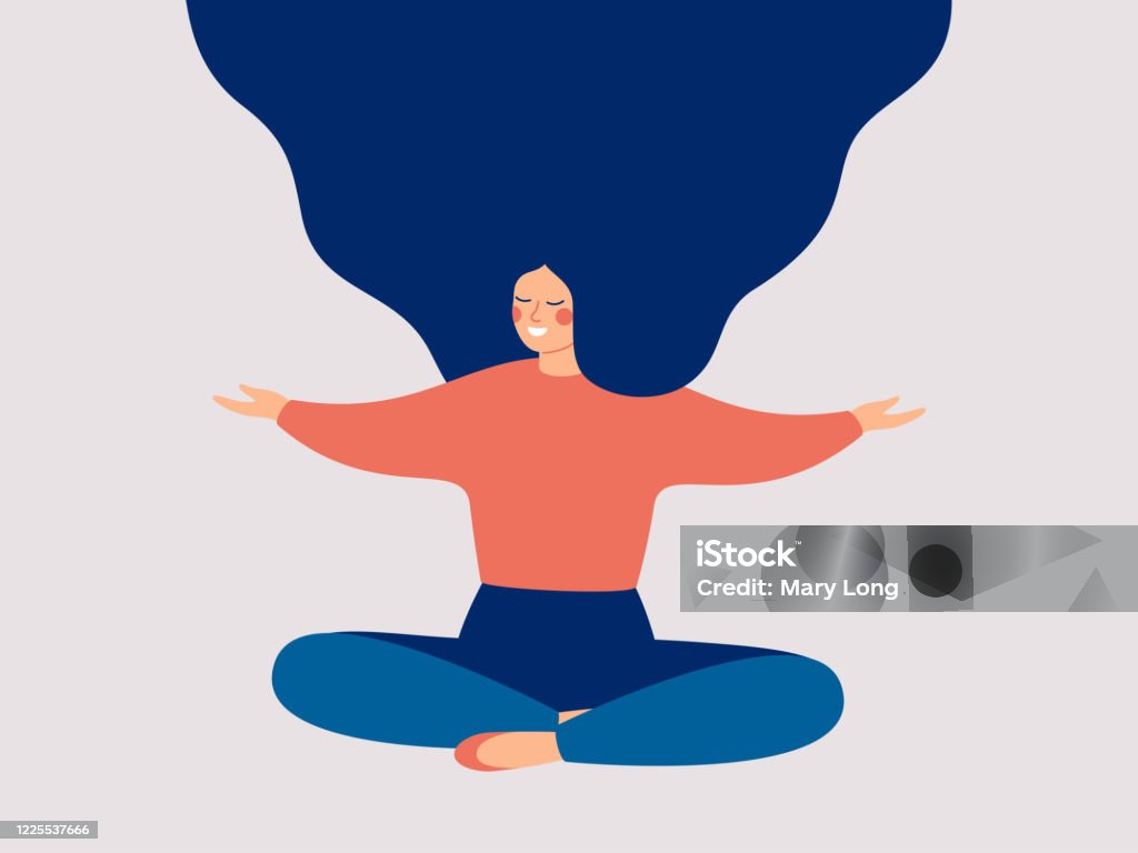 Happy woman sits on the floor with open arms. Happy woman sits on the floor with open arms. Young girl makes morning stretch. Smiling female character enjoys her freedom and life. Body positive and health care concept. One Woman Only stock vector