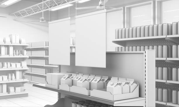 istock Supermarket Interior With Blank Banner 1225538734