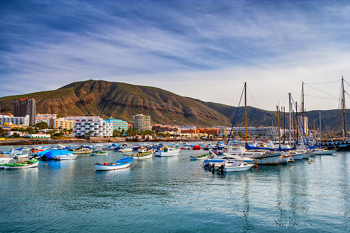 Resort town of Los Cristianos in Tenerife, Canary Islands, Spain