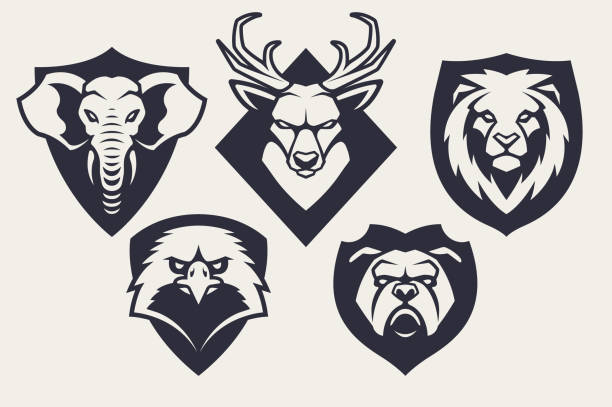Mascot Animals Emblems Vector Set Emblem design templates with different animals mascots. Sport team badges designs. Vector set. elephant logo stock illustrations