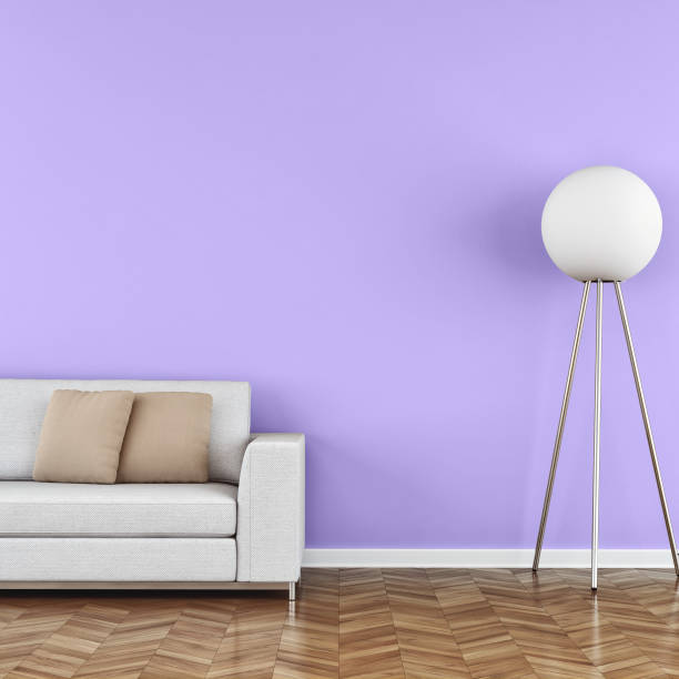 istock Elegant living room 70's style with sofa colored background 1225543482