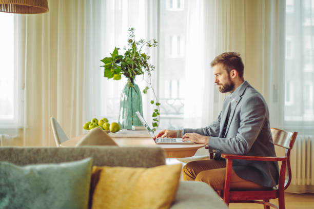 Salesman making a video call from home