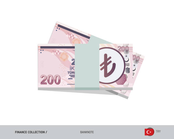 illustrazioni stock, clip art, cartoni animati e icone di tendenza di banconote da 200 lire turche. un pacchetto di soldi. illustrazione vettoriale in stile piatto. - l flag