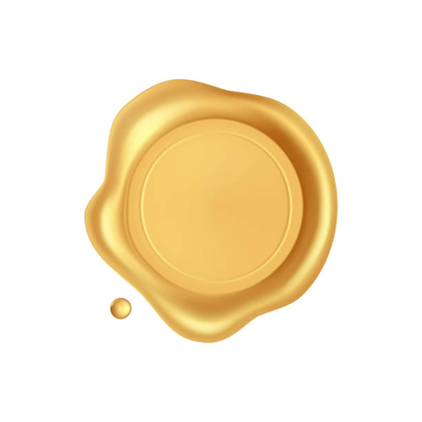 istock Wax seal. Gold stamp wax seal with drops isolated on white background. Realistic guaranteed golden stamps. Realistic 3d vector icon 1225550053