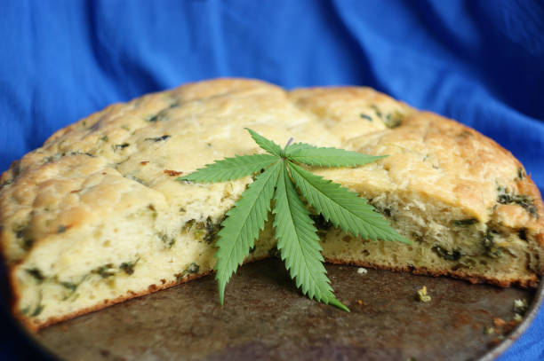 istock cannabis food. classic cannabis leaf lies on a pie 1225550113