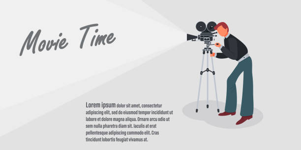 istock Movie time concept.Creative template for cinema poster, banner in retro cartoon style.Vector illustration of film projector with film reels and lettering 1225550628