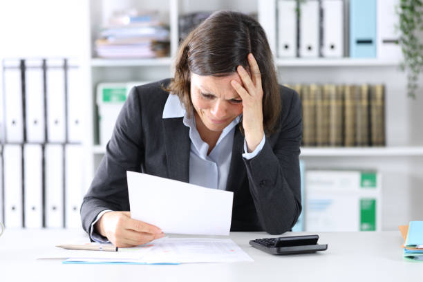 istock Sad executive lady complaining about bad results at office 1225551629