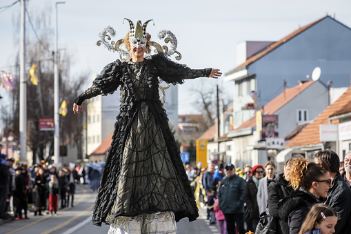 Costumed people in Rottweil, Germany for the traditional Narrensprung
