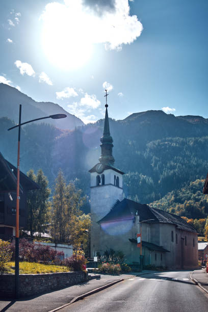 istock Church next to the road in the Chamonix Valley. 1225557519