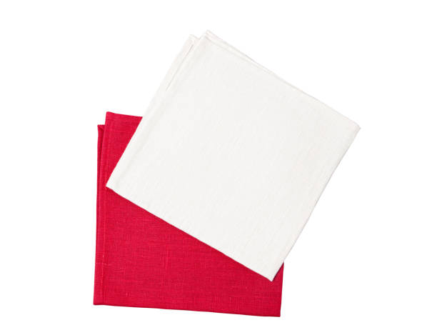 istock Two red and white napkins on white background top view 1225558142