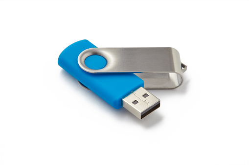 USB blue and metal memory stick.