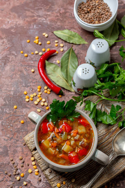 istock Hot lentil soup with vegetables. 1225561498