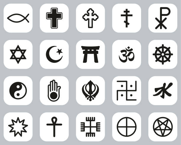 istock Religion Symbols Icons Black & White Flat Design Set Big 1225564251