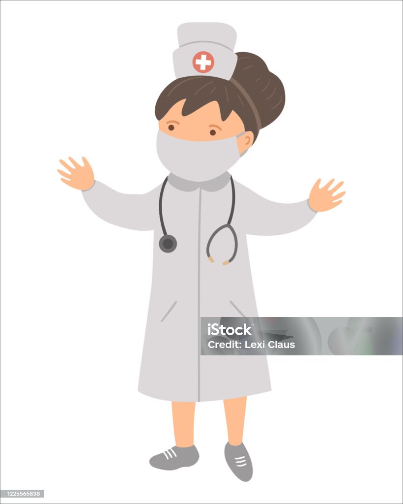 Vector Nữ Bác Sĩ Đội Mũ Y Tế Và Đeo Khẩu Trang Với Ống Nghe Dễ ...