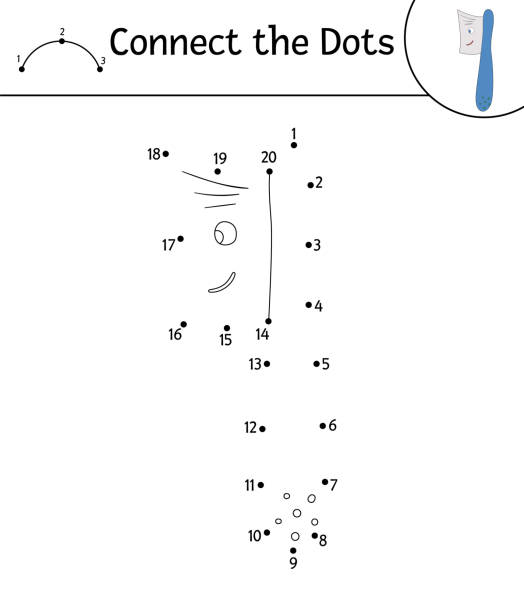 векторная точка-точка деятельности с милой зубной щеткой kawaii. соедините точки игры. забавный характер ухода за зубами. стоматологическая т� - sweet tooth in a row stock illustrations