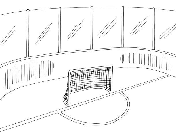 ilustrações de stock, clip art, desenhos animados e ícones de hockey rink stadium sport graphic black white sketch illustration vector - field hockey