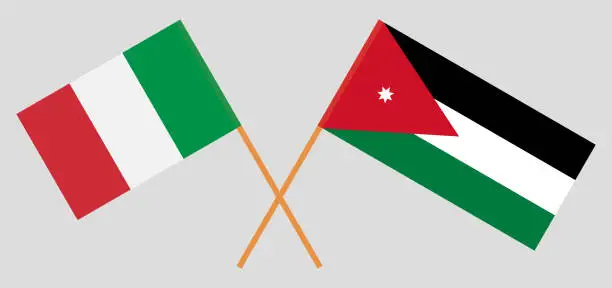 Vector illustration of Crossed flags of Jordan and Italy. Official colors. Correct proportion