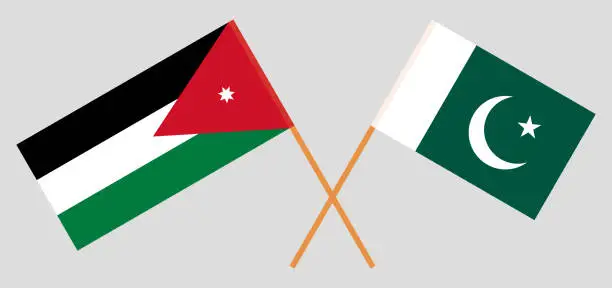 Vector illustration of Crossed flags of Jordan and Pakistan