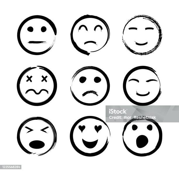 Face Icons Emoticon With Emotions Of Happy Sad Funny Angry Love Cry And  Laugh Sketch Smiles