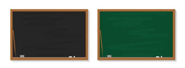 tafel in der schule. tafel mit kreide im klassenzimmer. holz schwarz, grüne bretter in der klasse für bildung. hintergrund, banner für lehrer, universität, restaurant. textur, rahmen zum lernen. vektor - blackboard green learning chalk stock-grafiken, -clipart, -cartoons und -symbole