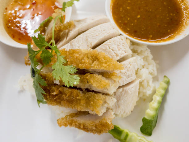 grilled chicken and fried chicken with rice - fotografia de stock