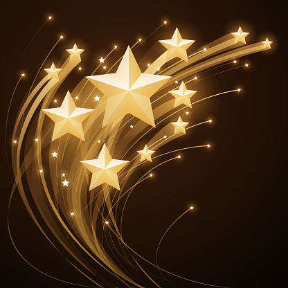 Shiny gold stars with trail effect in vector