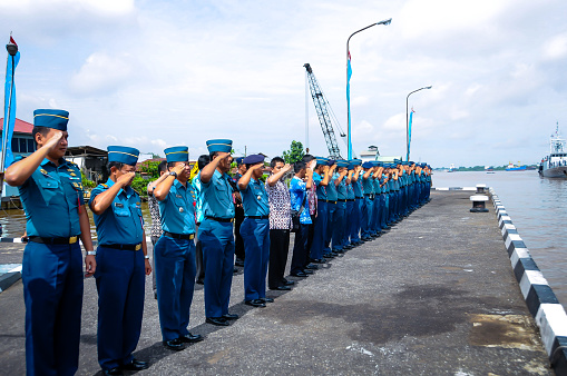 PONTIANAK, INDONESIA - JAN 15: Ceremony of Welcoming Warship Indonesian Navy at Pontianak. January 11, 2018 in Pontianak, Indonesia.