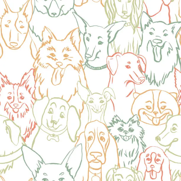 Vector illustration of Dogs seamless vector pattern. Illustration with bulldog, bobtail, dachshund, bullterrier, doberman, spitz, chihuahua