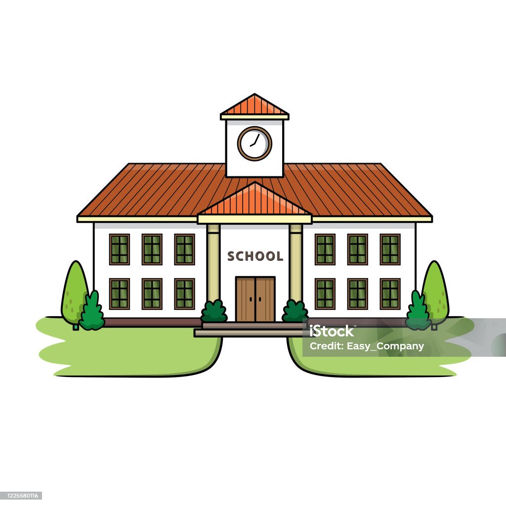 School Building Illustration In Flat Design Used As Teaching Materials For  Teachers Or Those Who Want To Make Childrens Books Including Parents Who  Teach Their Children In A Homeschool Format That Uses
