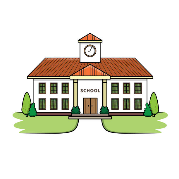 School building illustration in flat design. Used as teaching materials for teachers or those who want to make children's books. Including parents who teach their children in a homeschool format that uses teaching materials. School building illustration in flat design. Used as teaching materials for teachers or those who want to make children's books. Including parents who teach their children in a homeschool format that uses teaching materials schoolhouse stock illustrations