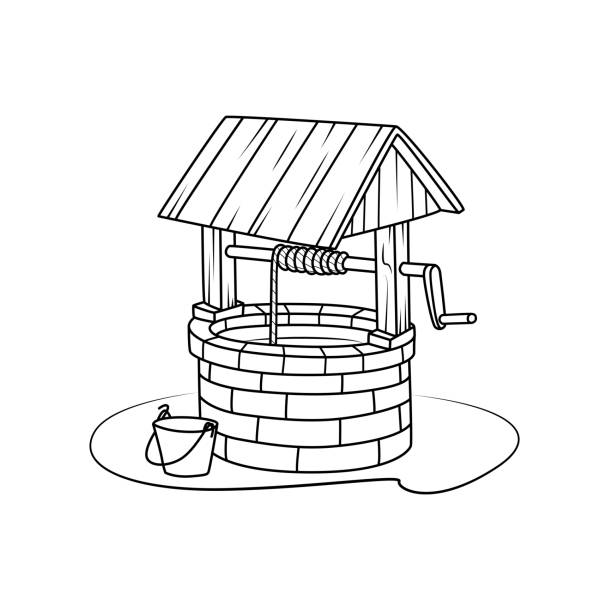Black and White of the old well illustration that can be seen in the countryside Can be used as teaching material for teachers to make children's books. Or have parents use to make documents Accompany the lesson. Black and White of the old well illustration that can be seen in the countryside Can be used as teaching material for teachers to make children's books. Or have parents use to make documents Accompany the lesson. old water well drawing stock illustrations