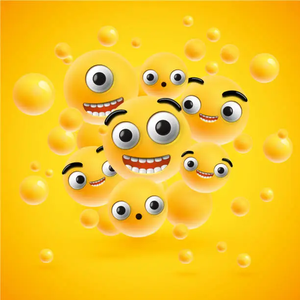 Vector illustration of 3D and different kinds of emoticons, vector illustration