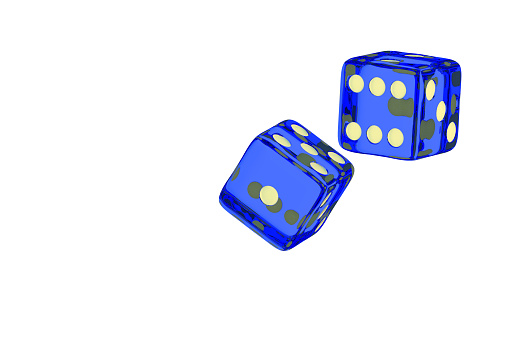 Illustration of transparent dice in 3D rendering