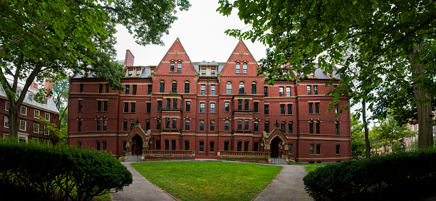 Cambridge, USA - June 14, 2017: The architecture of the famous Harvard University in Cambridge, Massachusetts, USA.