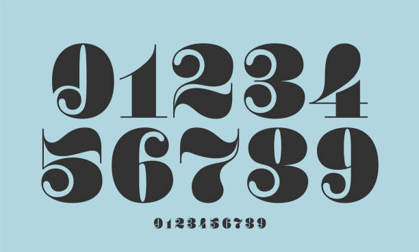 czcionka numeryka. czcionka liczb w klasycznym francuskim stylu didot - number stock illustrations