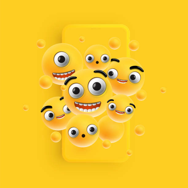 istock 3D and different kinds of emoticons with matte smartphone, vector illustartion 1225584222