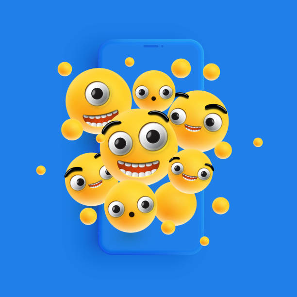istock 3D and different kinds of emoticons with matte smartphone, vector illustration 1225584294