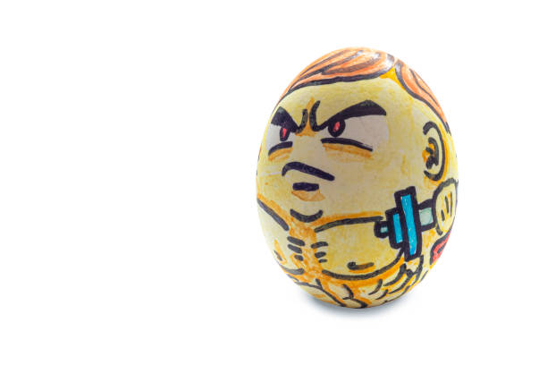 Colorful strong muscular bodybuilder Easter egg in isolated background.