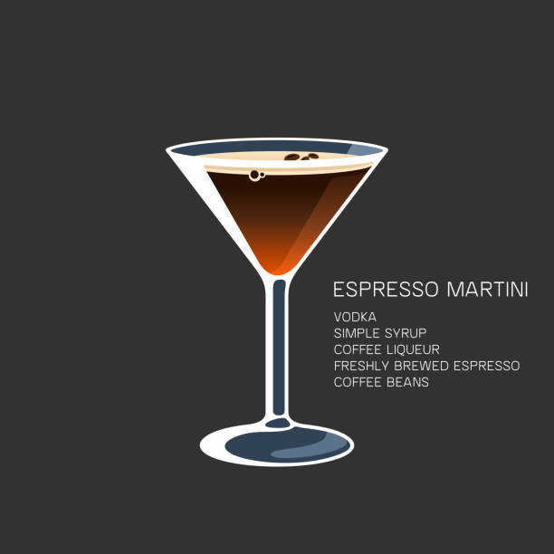 ilustraciones, imágenes clip art, dibujos animados e iconos de stock de ilustración vectorial de cóctel de granos de café con alcohol espresso martini - martini