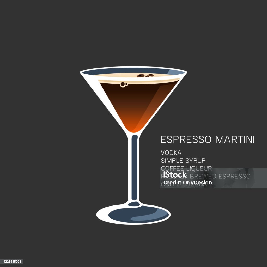 Espresso Martini alcol chicchi di caffè cocktail illustrazione vettoriale - arte vettoriale royalty-free di Martini