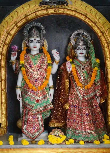 statue of Indian Hindu God Rama and Goddess Sita in a temple