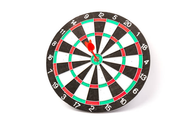 istock Dartboard with darts on white background, closeup. Purpose concept 1225586300