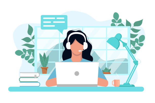 가정에서 일과 학습의 벡터 개념 - support connection telephone headset stock illustrations