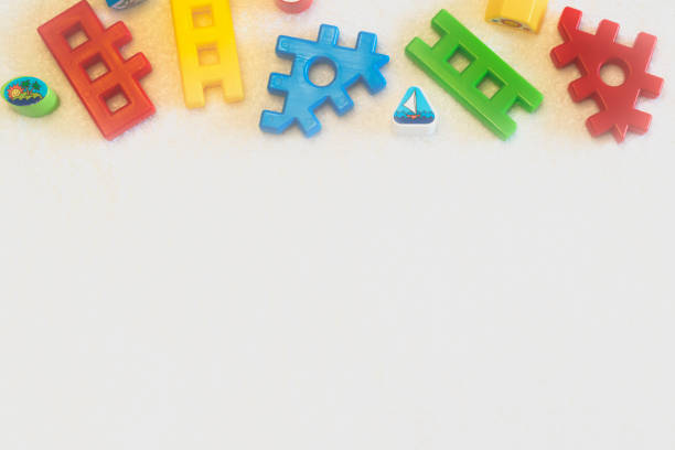 Multicolored puzzles for baby with copy space. Children development concept.