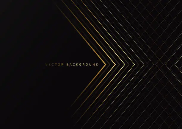 Vector illustration of Abstract black triangle background with striped lines golden with copy space for text. Luxury style.