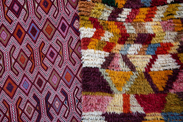 istock Colorful texture of traditional Turkish ethnic patterned carpet closeup 1225591582